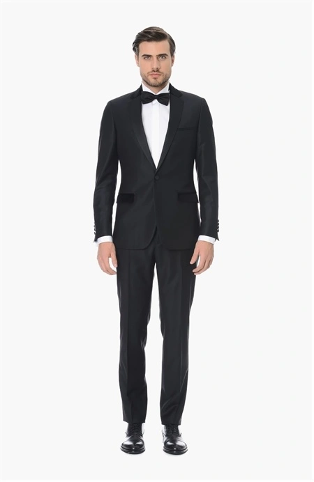 Tazio Skinny Fit Black Metal Button 3 pc Suit