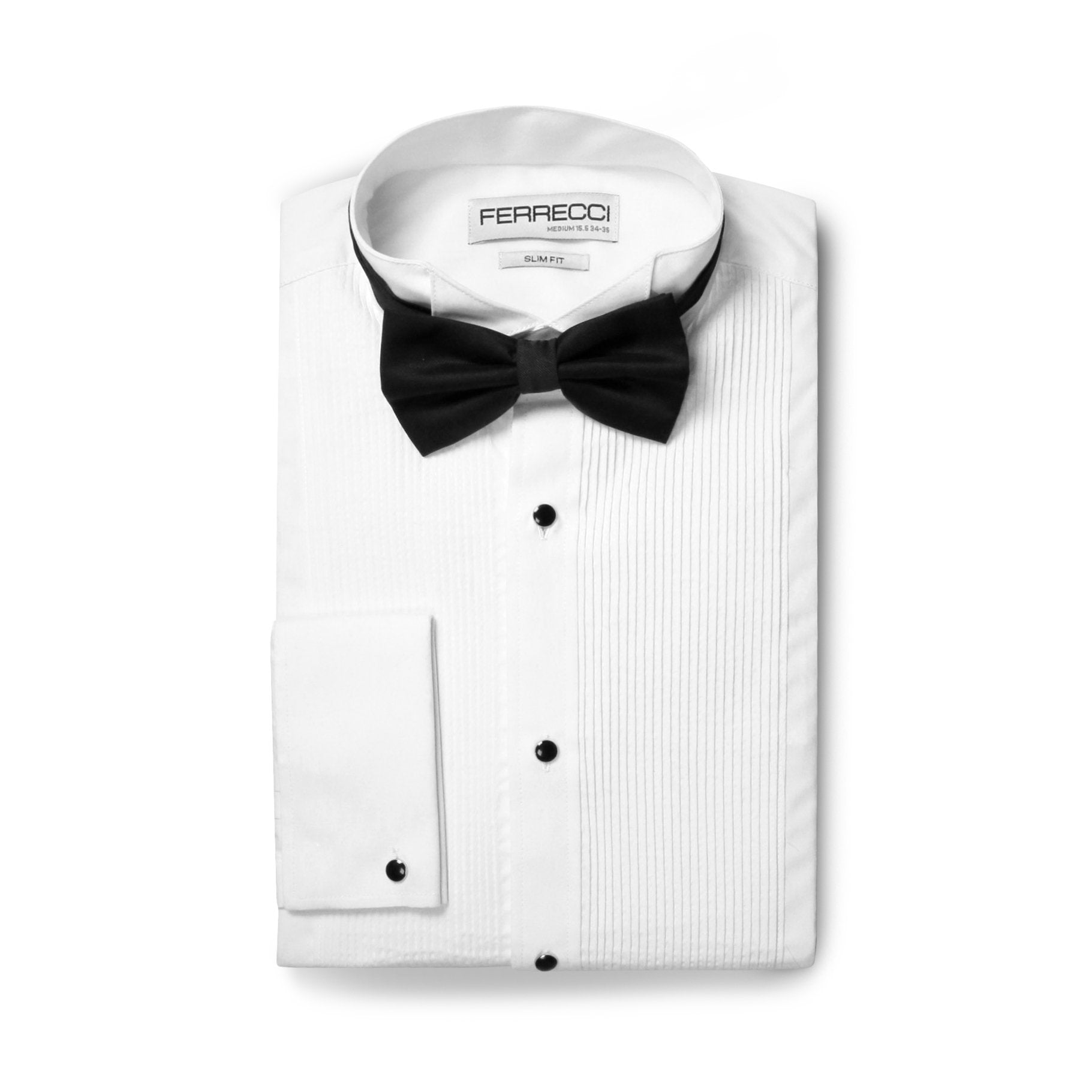 Ferrecci Men's Max White Slim Fit Wing Tip Collar Pleated Tuxedo Shirt S14.5 32 Ferrecci Men's Max White Slim Fit Wing Tip Collar Pleated Tuxedo Shirt S14.5 32