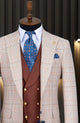 Marco Lorenzo Premium Beige & Rust Plaid Compose Slim Fit 3pc Suit